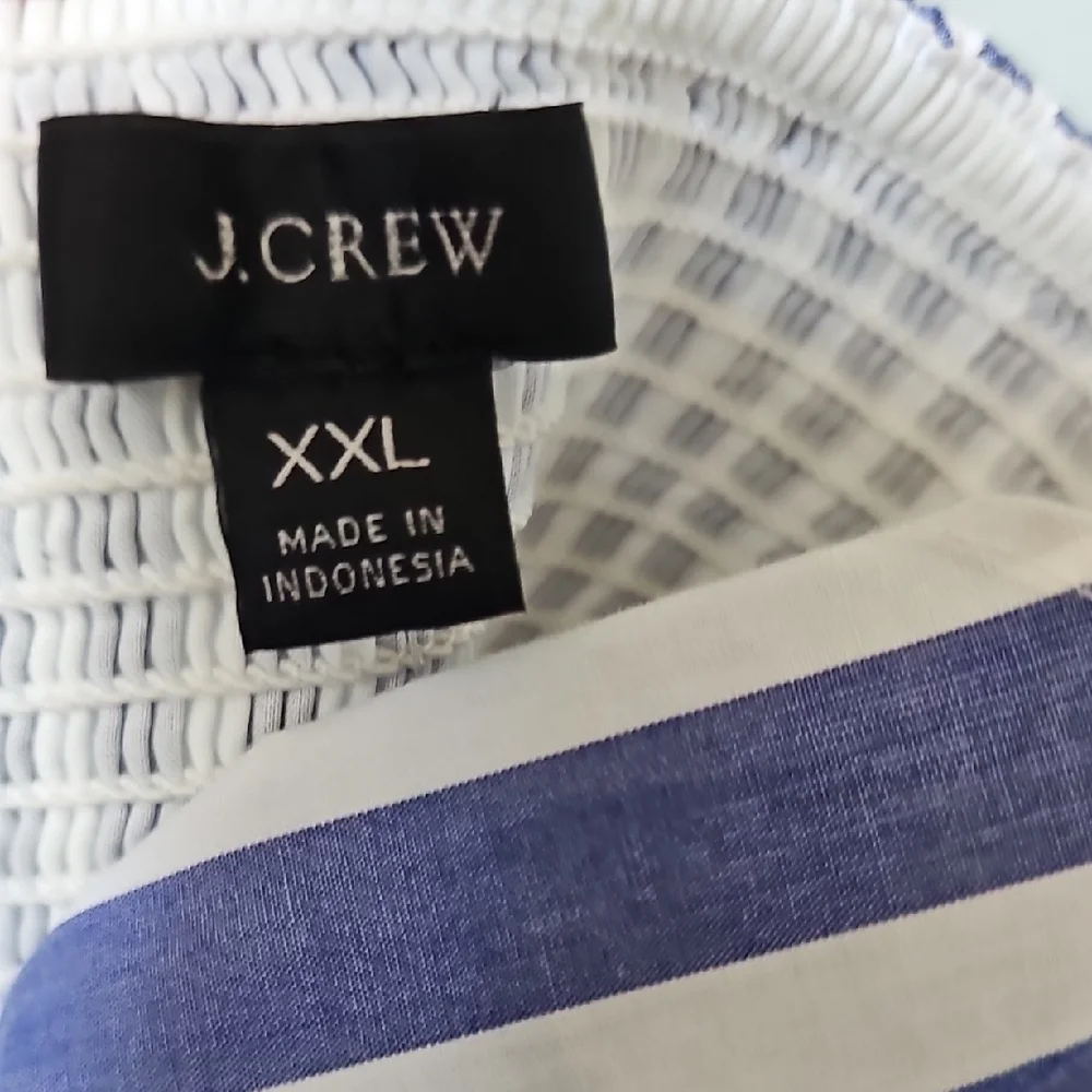 J. Crew Blue White Striped Crop Twist Tie Front Tank Smocked Back Top XXL NWT
